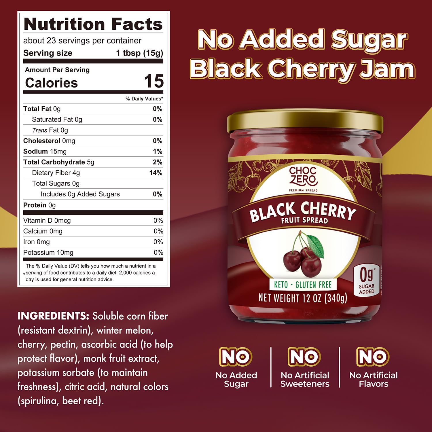 Amazon.com: ChocZero Sugar Free Cherry Jam, Keto Friendly, No